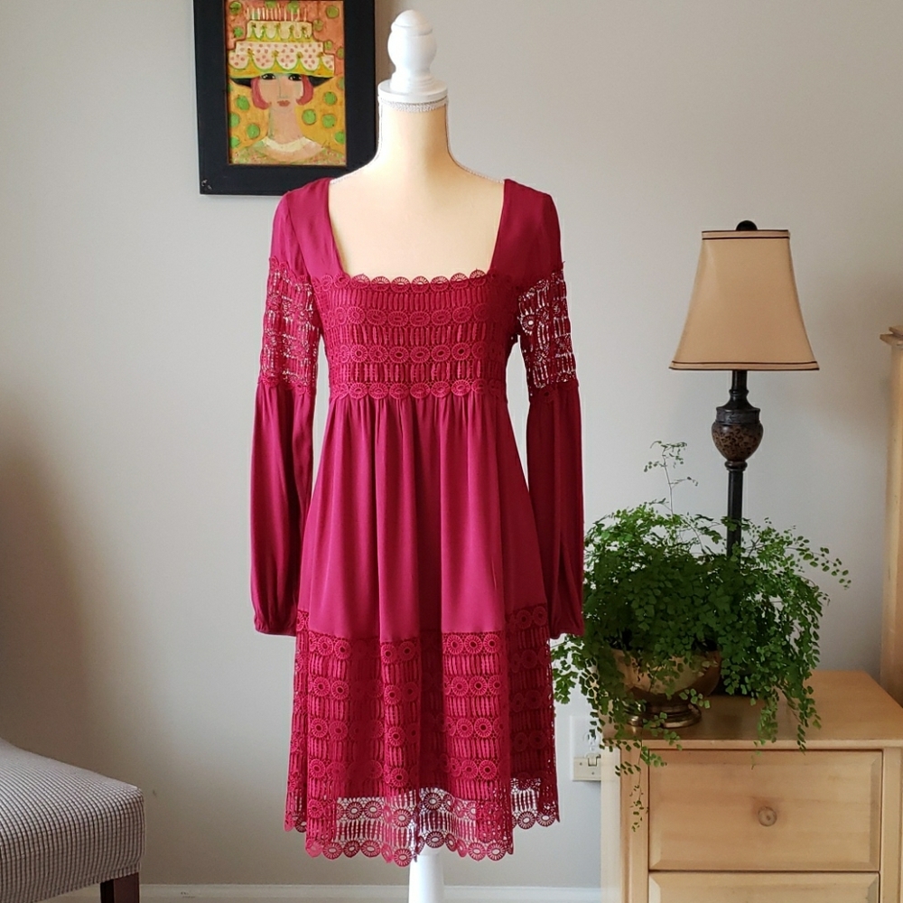 Anthropologie  Floreat Red Crochet midi Dress  4